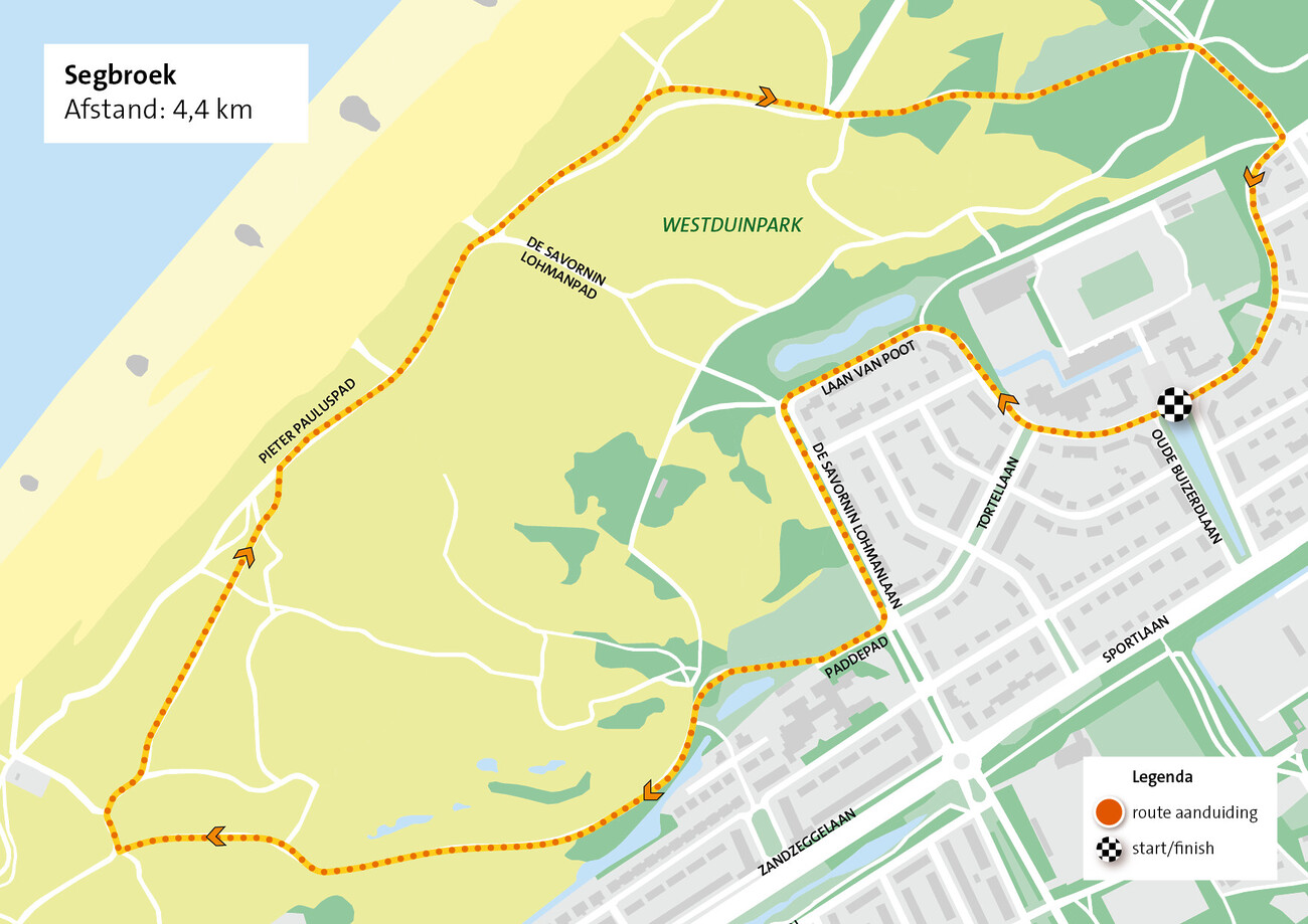 Kaartje hardlooproute Segbroek - Westduinpark