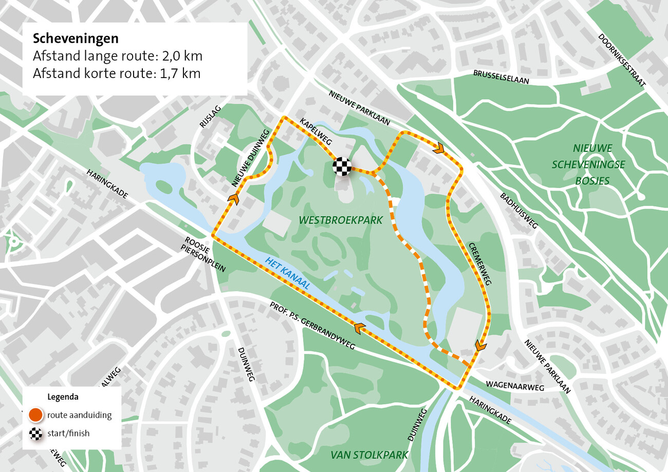 Kaartje hardlooproute Scheveningen - Westbroekpark