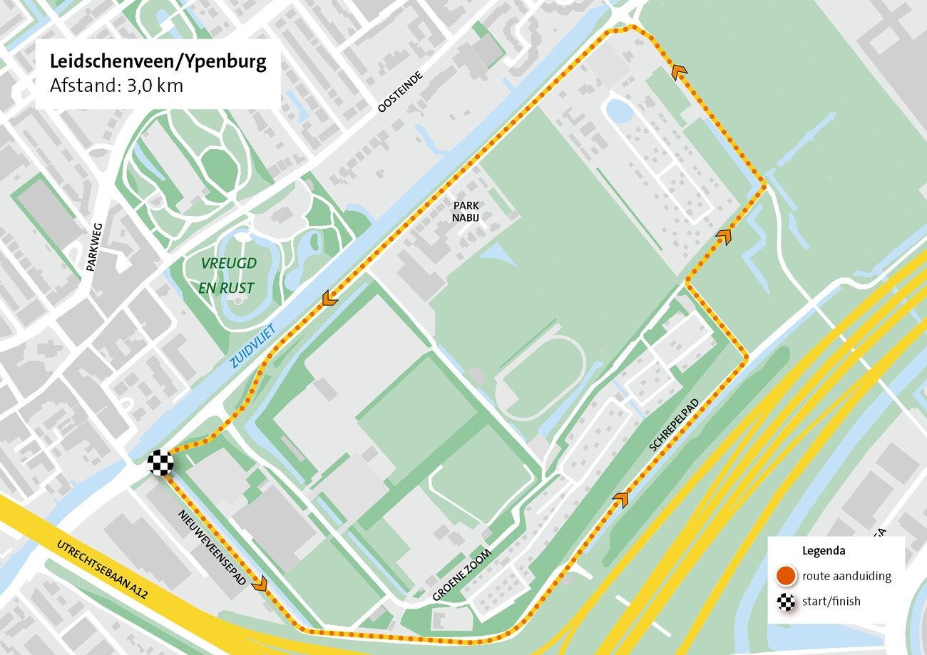 Kaartje hardlooproute Leidschenveen-Ypenburg - Westvlietzone