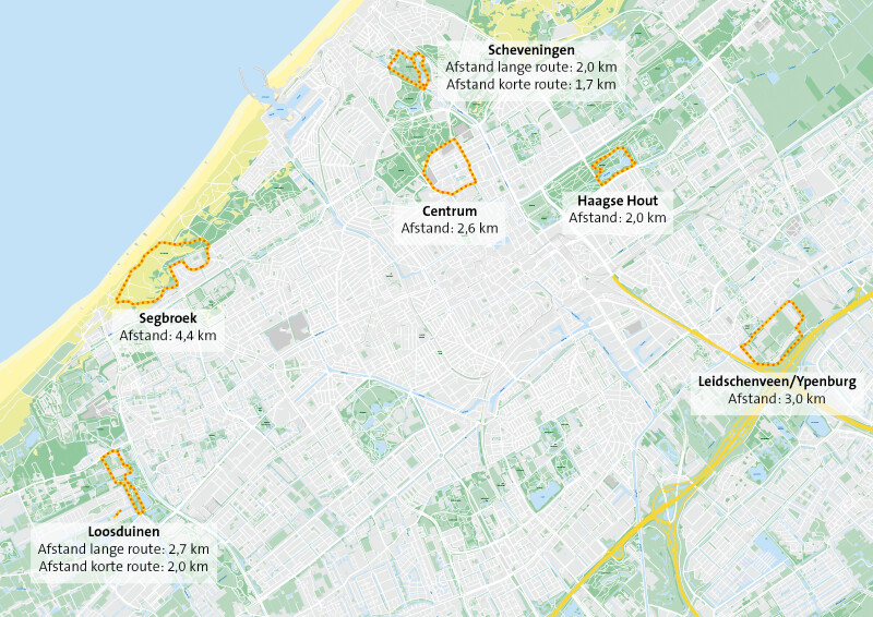 Kaart van Den Haag met overzicht van hardlooproutes