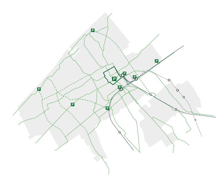 Kaart van Den Haag met fietsnetwerk en fietsstallingen