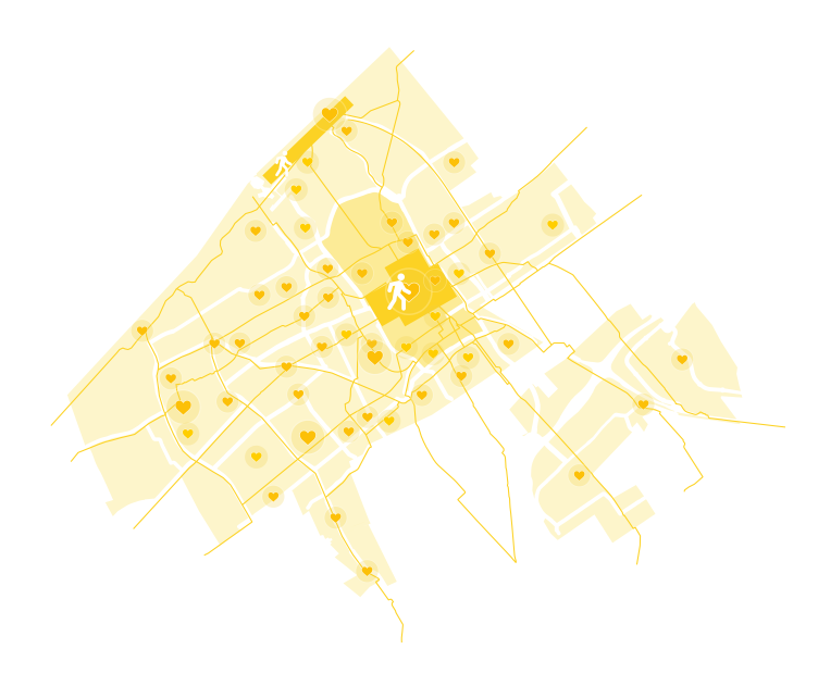 Kaart van Den Haag met voetgangersnetwerk